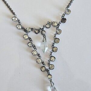 CZECH Faceted Clear Glass Art Deco Necklace Pendant